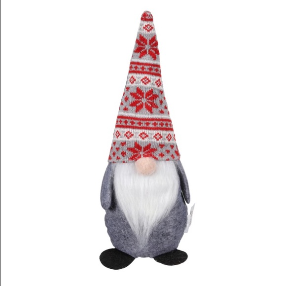 NWT- 14”- Set of 4- Red & Gray Holiday Gnomes Set w/ Red & Gray Sweater Hats - Picture 14 of 16